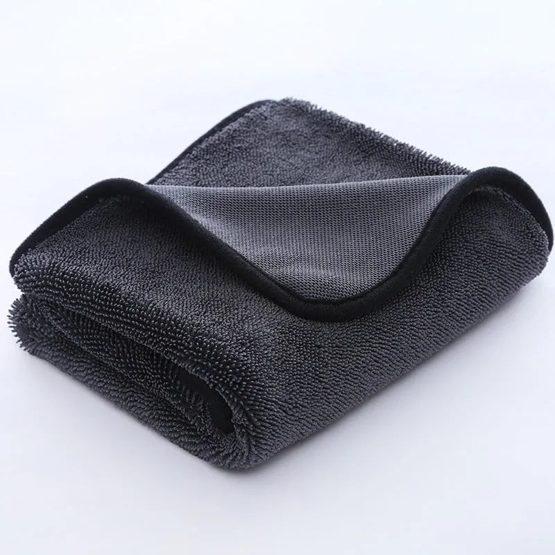 Small braid twisted Korean fibre car cleaning towel shown in grey and grey with red edge colour options with multiple size variations