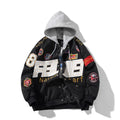 American motorcycle baseball uniform jacket with detachable hood in black, red or blue colours