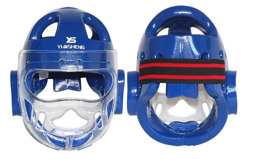 Karate helmet protective equipment for boxing training in white, blue, or red colours