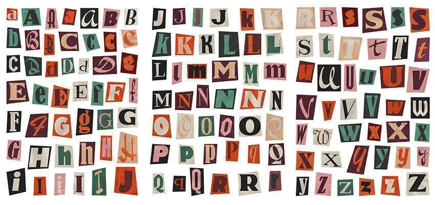 Set of printed cute style decoration stickers showing English letters, numbers, and weekly words on sheets.
