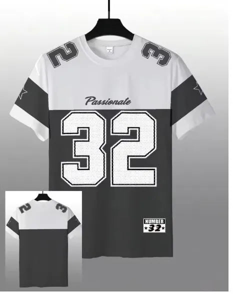 Men's digital printed round neck short sleeve T-shirt in polyester bird eye cloth, straight fit, available in multiple colours