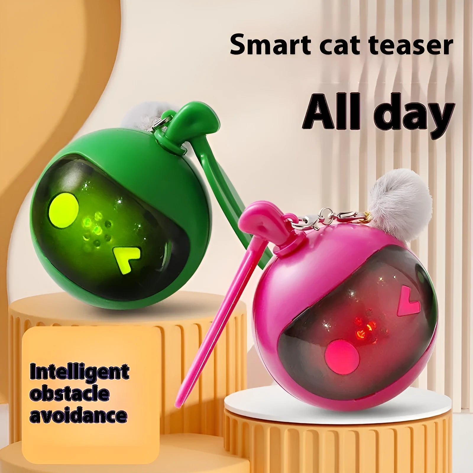 Green plastic elastic self-hi relief cat toy on floor
