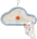 White natural sisal cat scratching mat with cartoon sleeping cat design, wall mounted