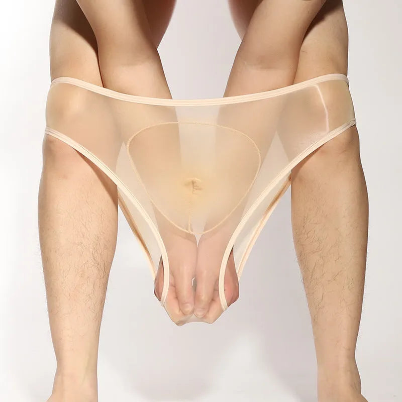 Men's solid colour nylon briefs with bullet separation pouch in multiple colours.