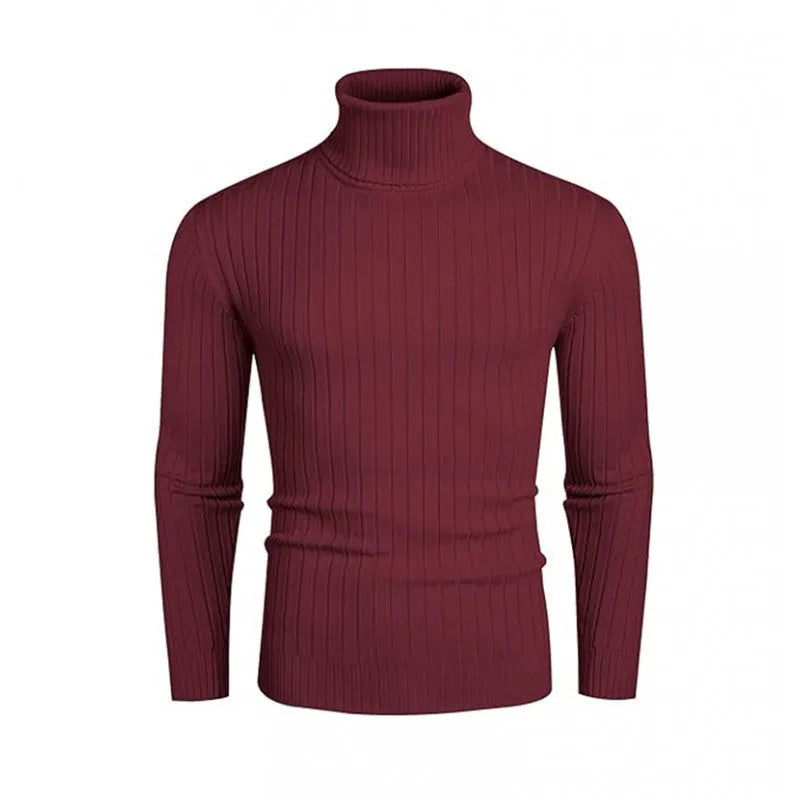 Men's striped high-neck pullover sweater in core sand acetate fabric, long sleeves, available in multiple colours