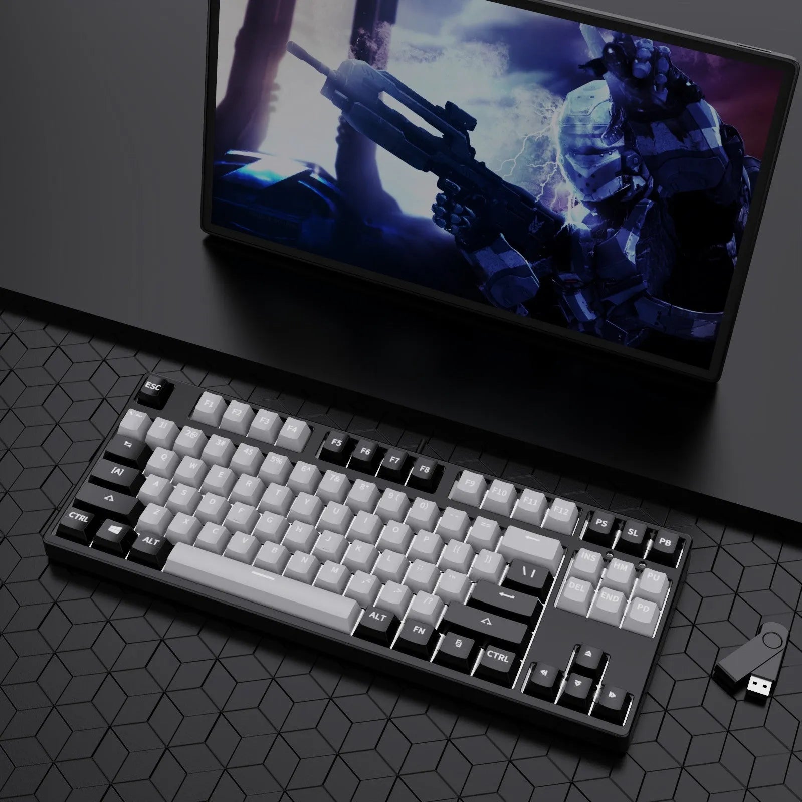 87-key mechanical gaming keyboard with colourful keycaps and metal chassis