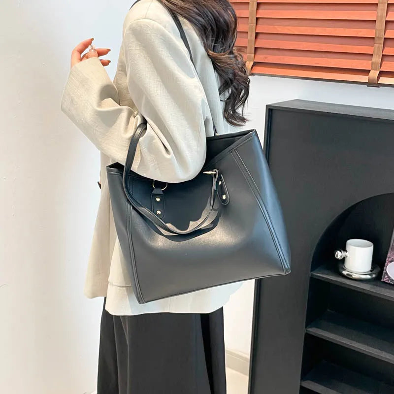 Korean style square shoulder bag in PU leather with crossbody strap and sandwich pockets