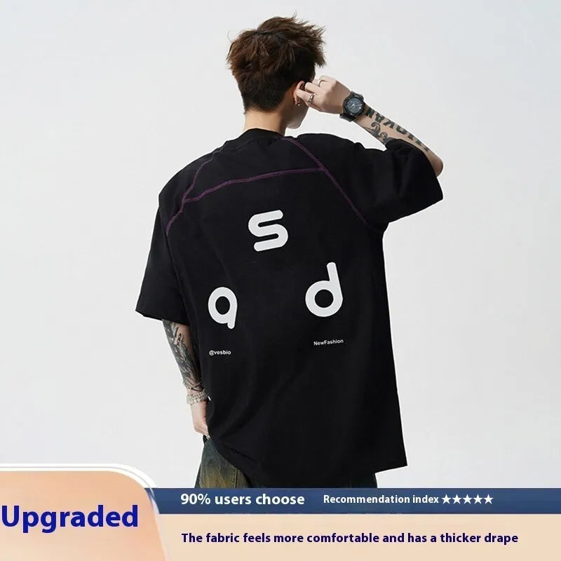 Cotton letter print short-sleeve T-shirt in loose-fitting design with round neck collar