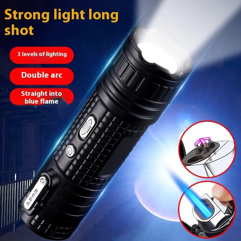 Multi-functional waterproof metal flashlight lighter TH727 in camouflage, red, black, blue, and yellow colours