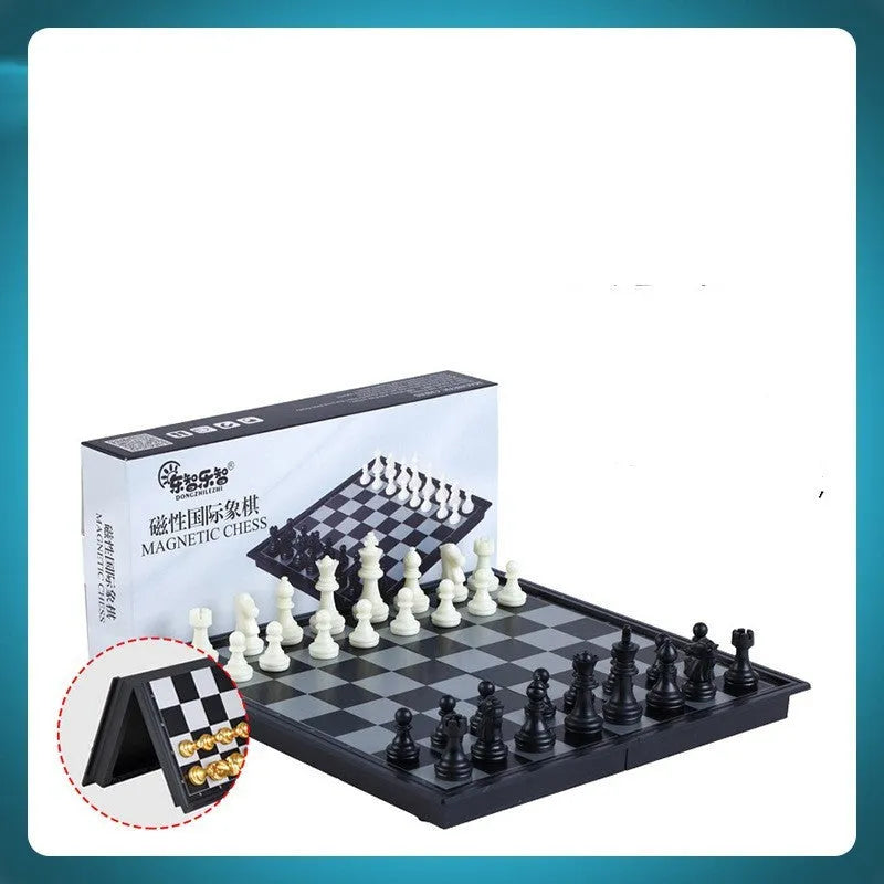 Portable folding ABS chessboard 32cm for students and children, open on a flat surface
