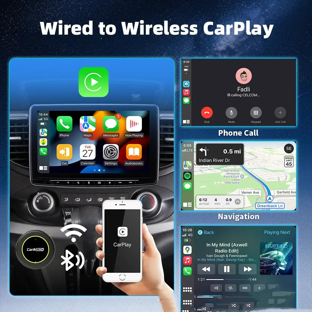 Switching box module vehicle-mounted wireless adapter C6 in black with Type-C and USB interfaces