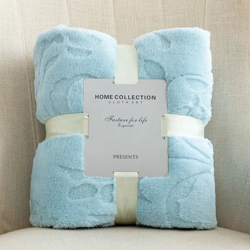 Flannel jacquard blanket in solid colour with plant flower pattern, polyester fibre, multi-size sofa cover