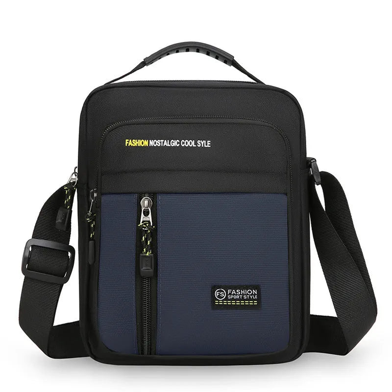 Men's nylon casual messenger bag with crossbody strap in four colour options