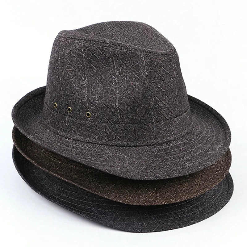 Men's thickened wool felt fedora hat showing classic trilby shape available in multiple colours with size tags