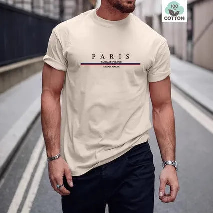 Men's heavyweight pure cotton short-sleeve T-shirt with a letter print in a loose, casual fit.