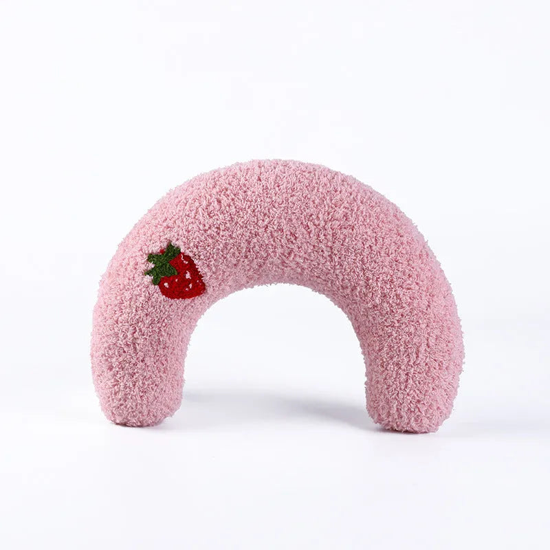 U-shaped cat pillow in blue with soft polyester fabric, size 24x20x7cm