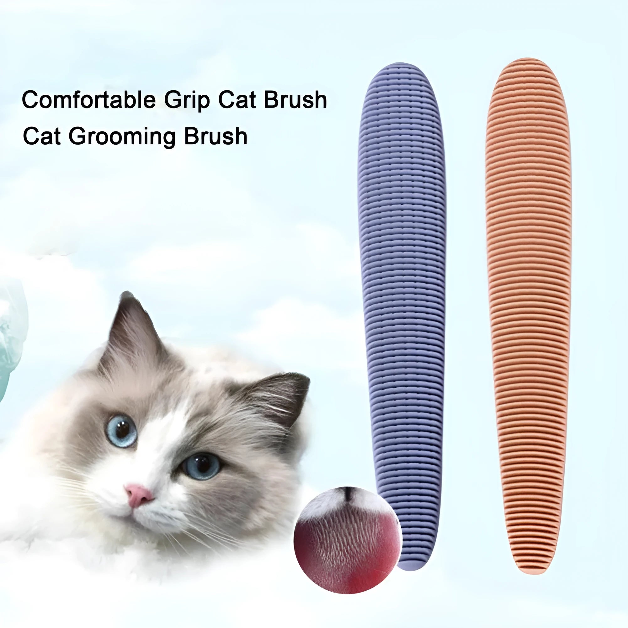 Grey and pink ABS plastic cat grooming comb with tongue-mimicking massage design