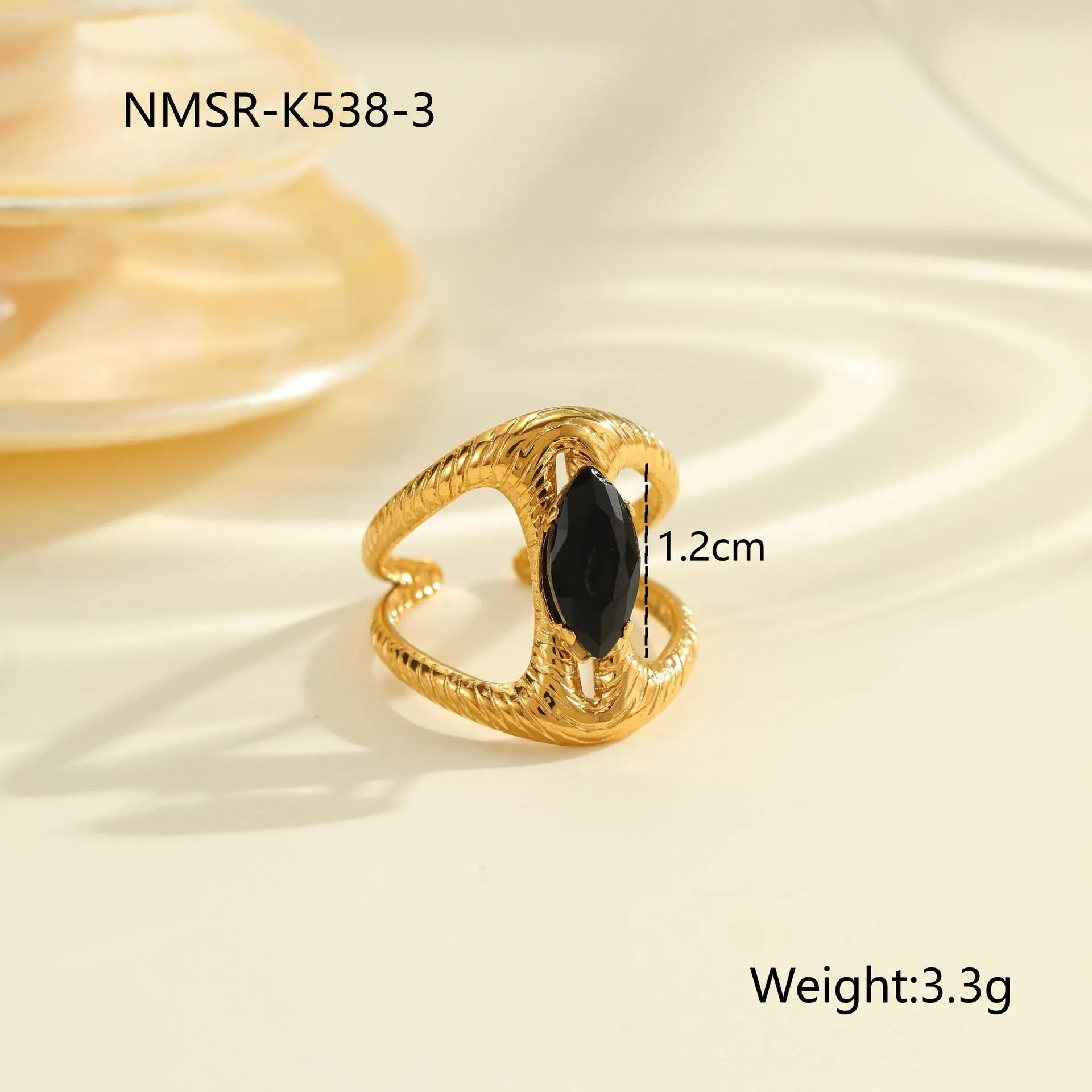 Open mouth adjustable titanium steel ring with geometric design and inlaid zircon details