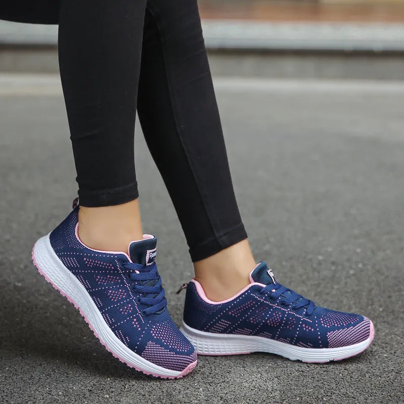 Women's sports sneakers with mesh upper, low wedge heel, available in multiple colours and sizes 35-44
