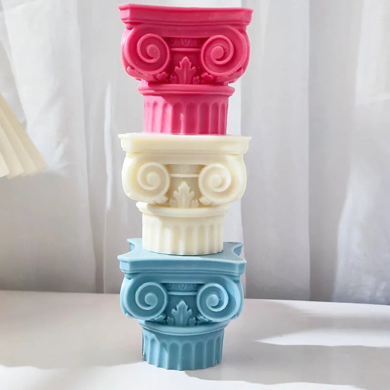 A tall, irregular-shaped Roman pillar silicone mould for candles and crafts.