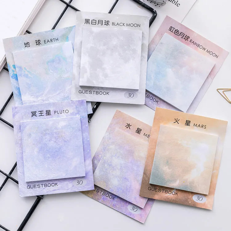 Square sticky notes pad with oil painting planet designs measuring 7.3cm x 7.3cm