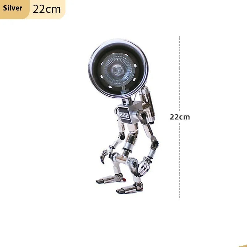 Creative robot-shaped study atmosphere light with custom graphic design in copper or silver finish