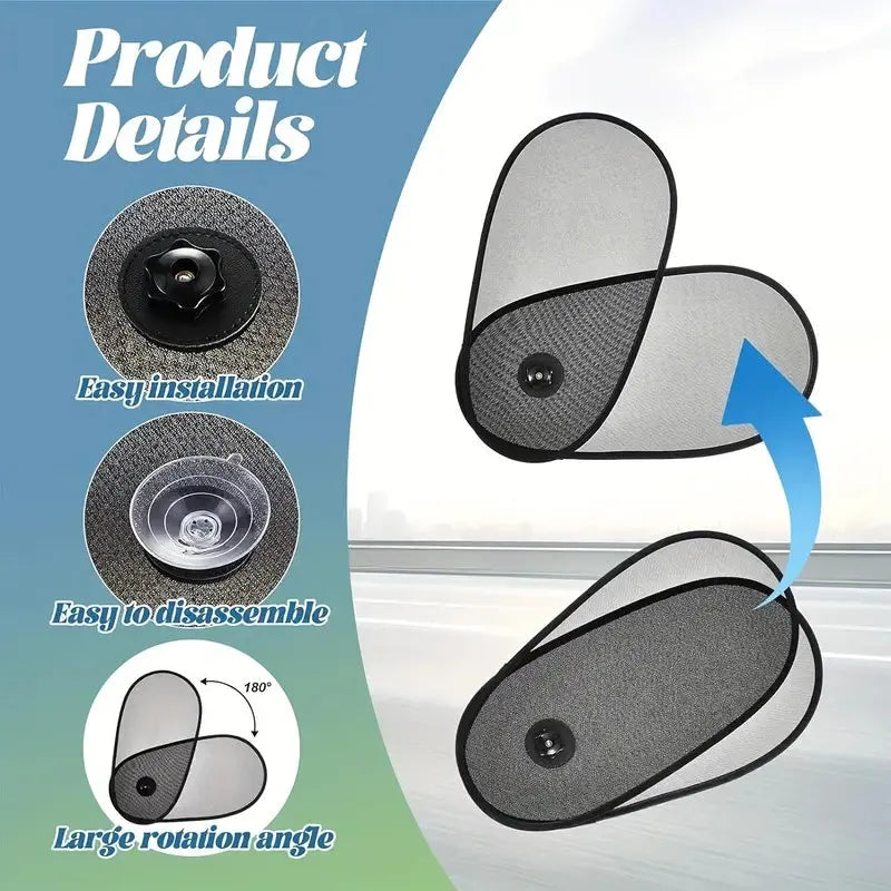 Black breathable car window shade with suction cups attached to vehicle side window