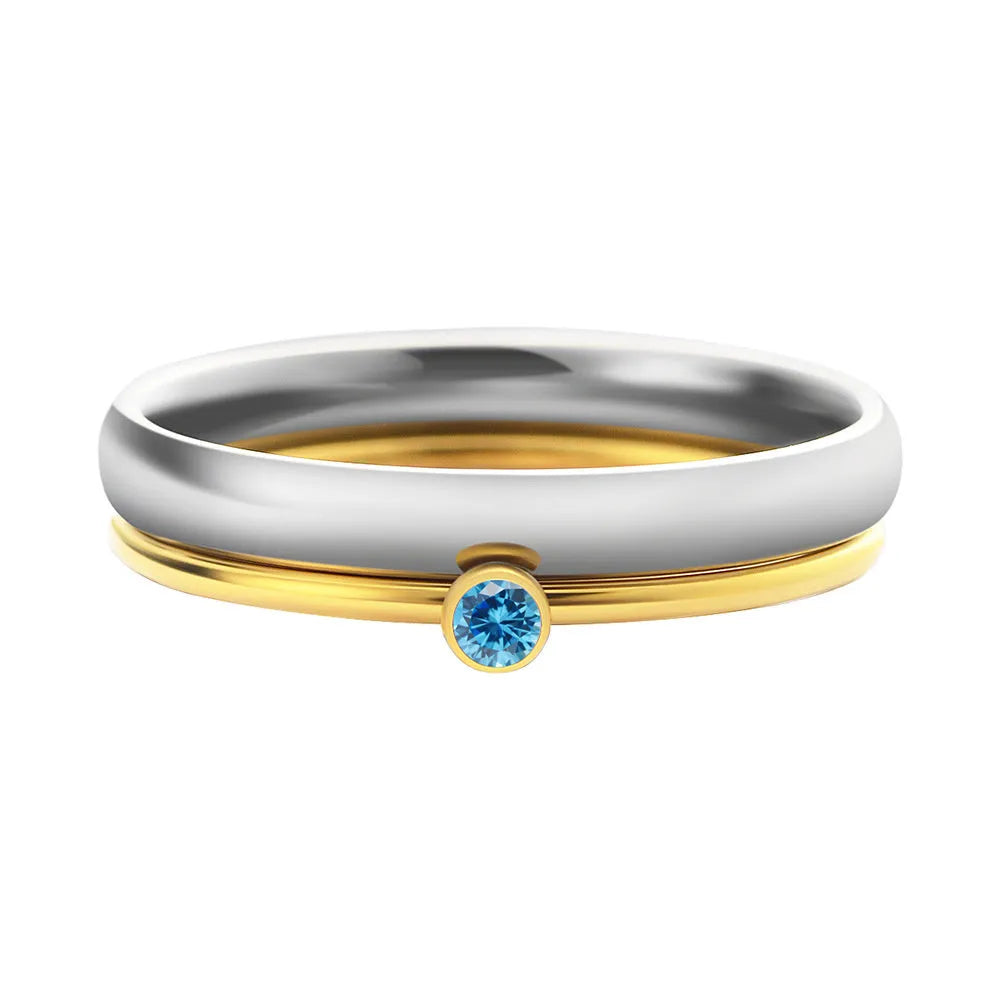 December birthstone engraved titanium steel ring with geometry shape and steel lettering on band.