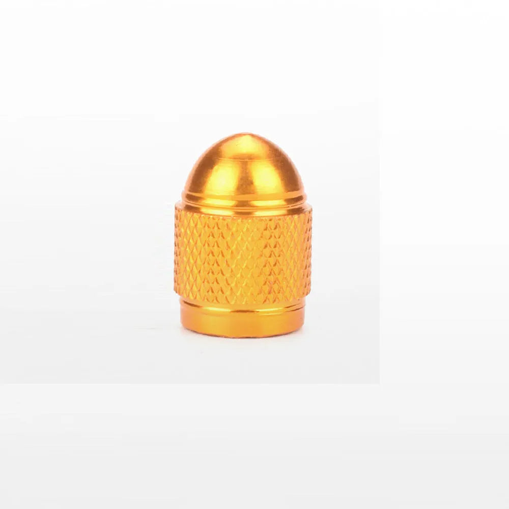 Aluminium mountain bike tyre valve dust cap in five colour options: black, blue, gold, red, silver.