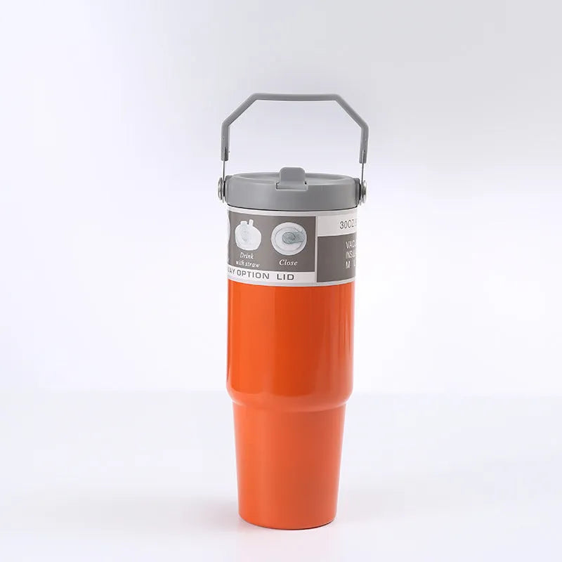 30oz insulated stainless steel travel tumbler with powder-coated finish and splash-proof sliding lid