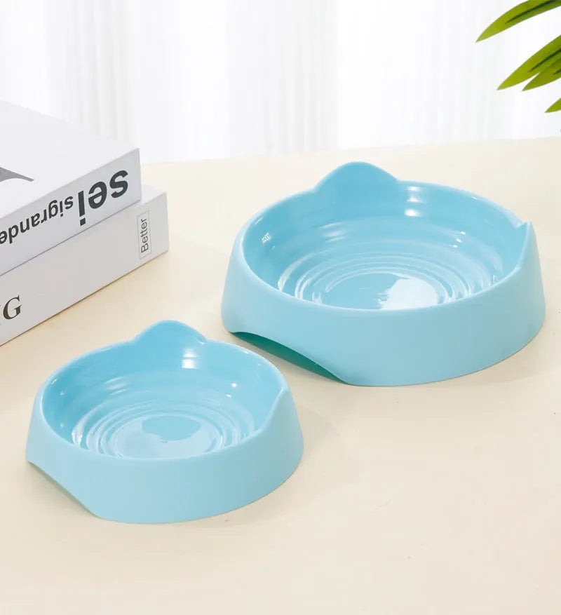 Blue ceramic dog slow feeder bowl with maze pattern for large breed dogs.