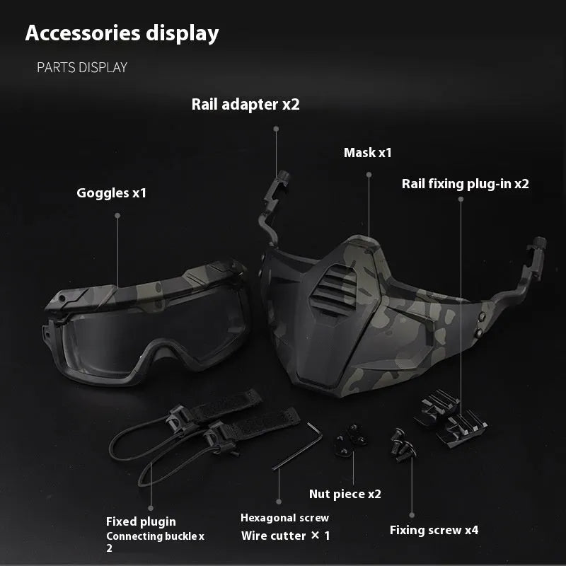 Multi-dimensional split tactical mask and goggles set in black – free size – TPE+ABS+PC construction