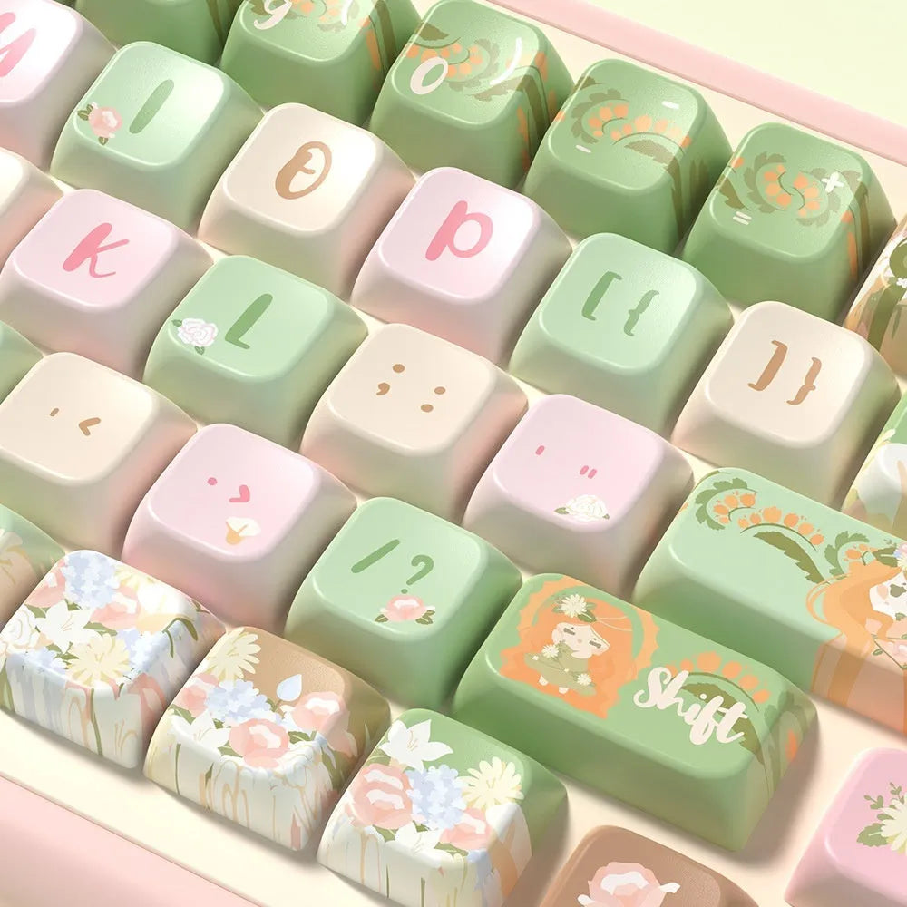 Mu Xia Garden Summer Garden key cap set showing sublimation printed keyboard keys