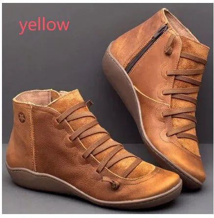 Women's casual ankle booties with synthetic PU upper and flat wedge heel in multiple colours