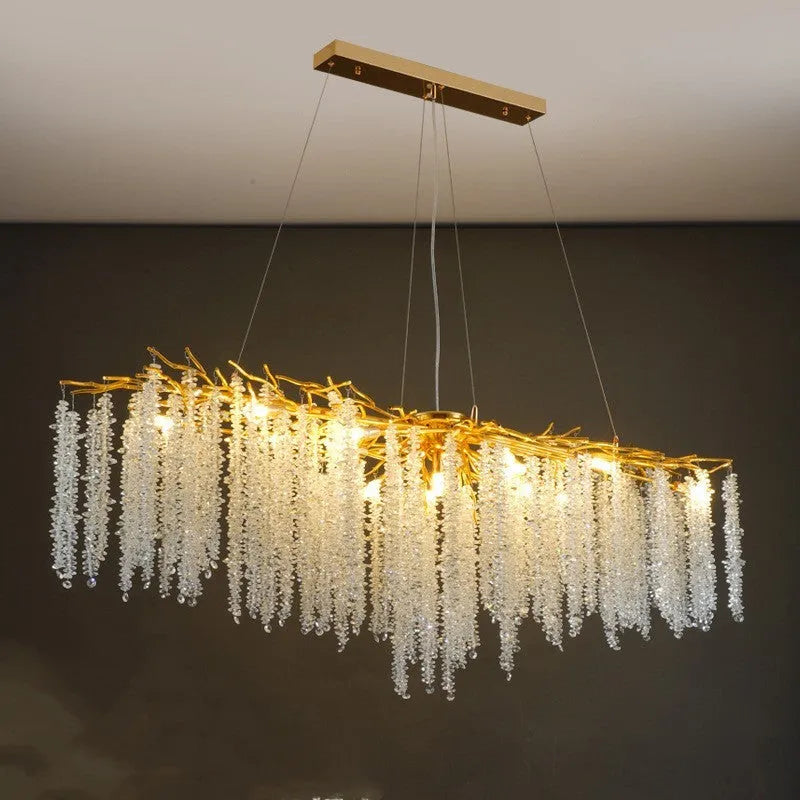 Light luxury crystal chandelier with aluminium alloy body and adjustable height for living room