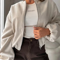 Women's off-shoulder round neck short coat with lantern sleeves in brown colour