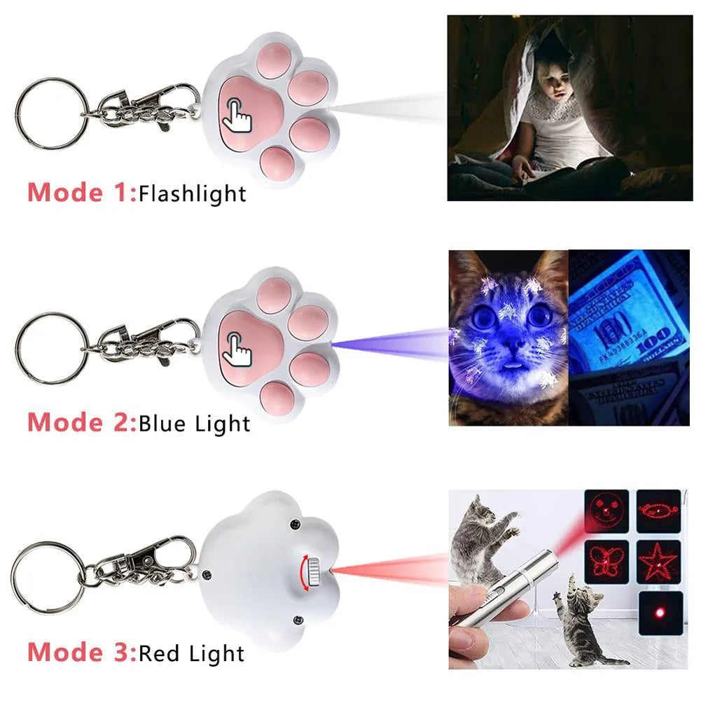 Pink and black USB-charged infrared cat teaser toy with key chain attachment