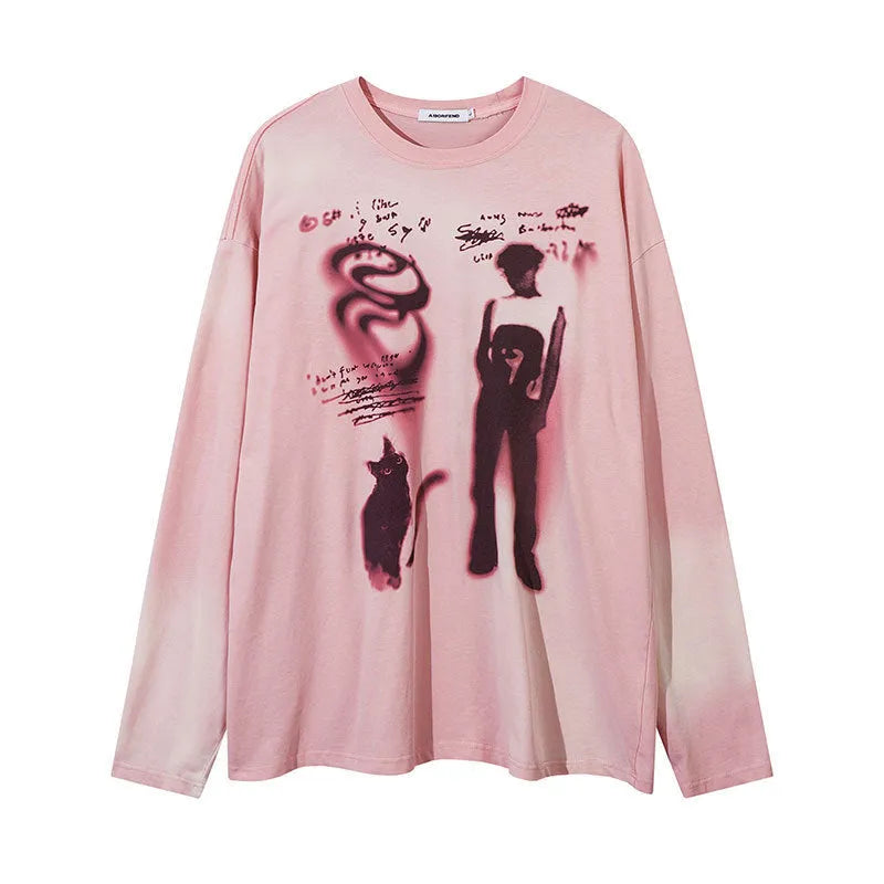 Women's loose casual pullover top in cotton with drop-shoulder sleeves in dark grey colour