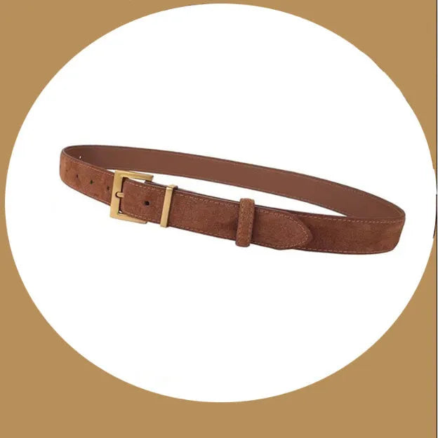 Ladies' leather belt with quadrilateral pin buckle in four colour options