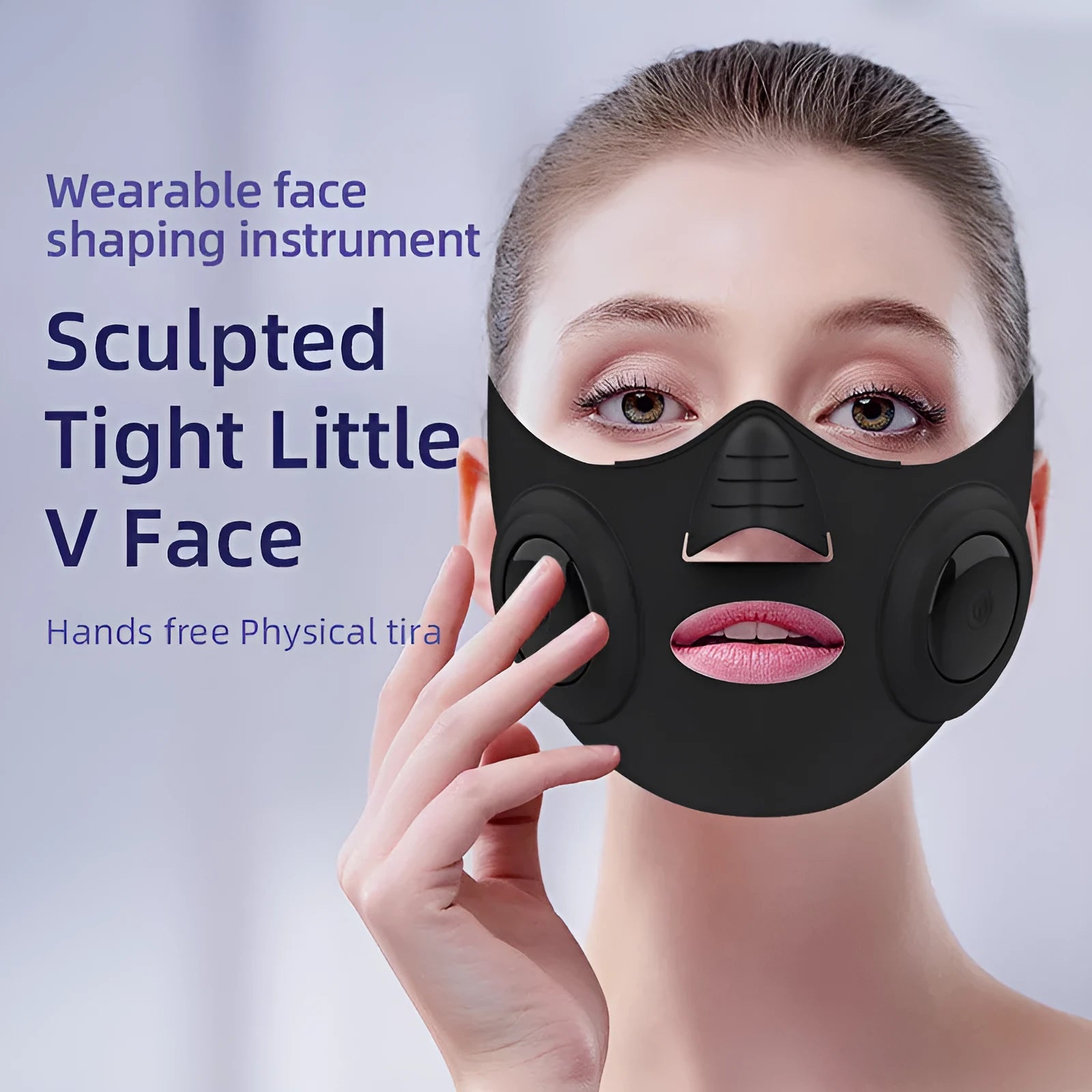 Black at-home photon facial beauty mask device with USB cable.