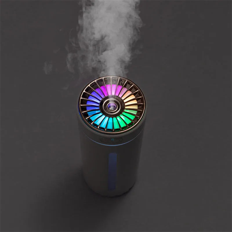 Wireless air humidifier with colorful lights, 69x69x125mm, black 9301A rechargeable model in car cup holder