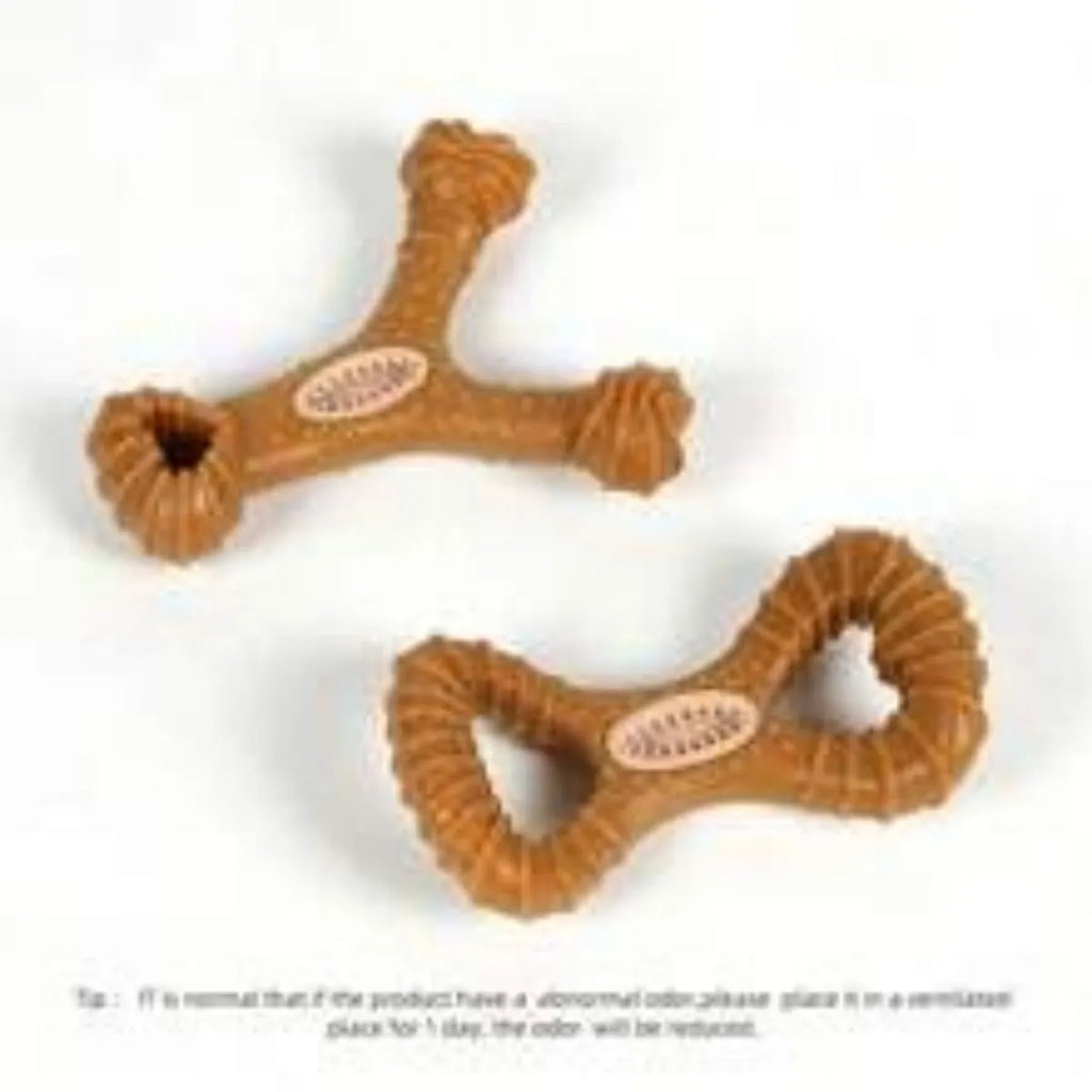 Durable rubber dog chew toy bone in 8-shape and Y-shape configurations for teeth cleaning and interactive play