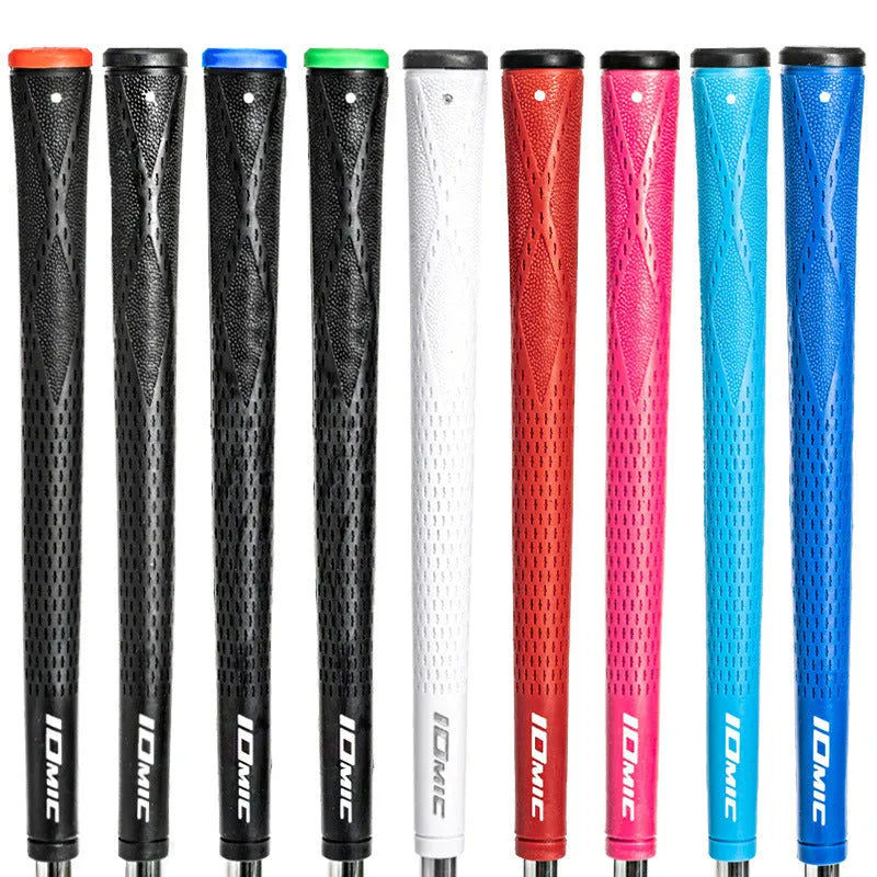 TPE/TPR golf club grip shown in various colour options including pink, red, blue, white, and black.
