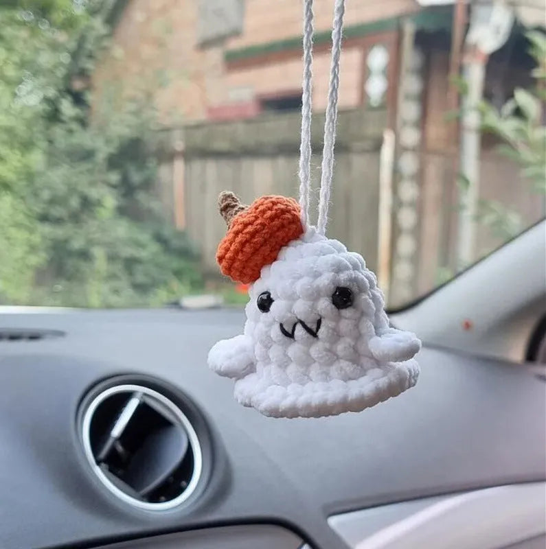 Hand-woven polyester car hanging ornament in cartoon design hanging from rear-view mirror
