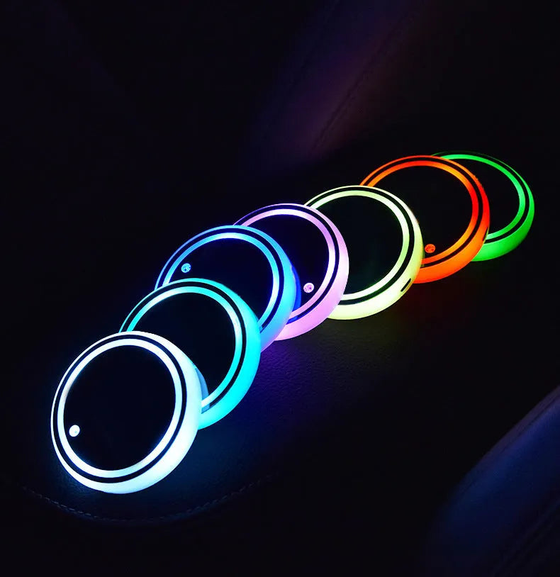 Car cup holder LED light-up coaster with 7 colour lighting and USB charging cable