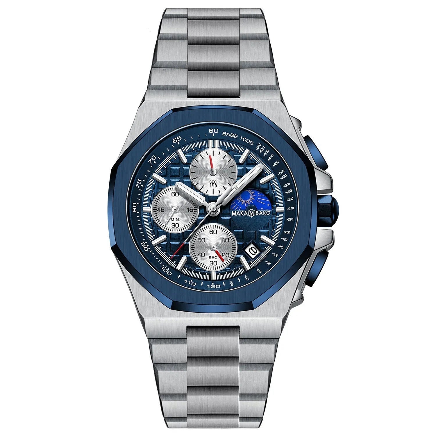 Sun Moon Star multi-function waterproof watch for men quartz mineral glass stainless steel buckle 12mm