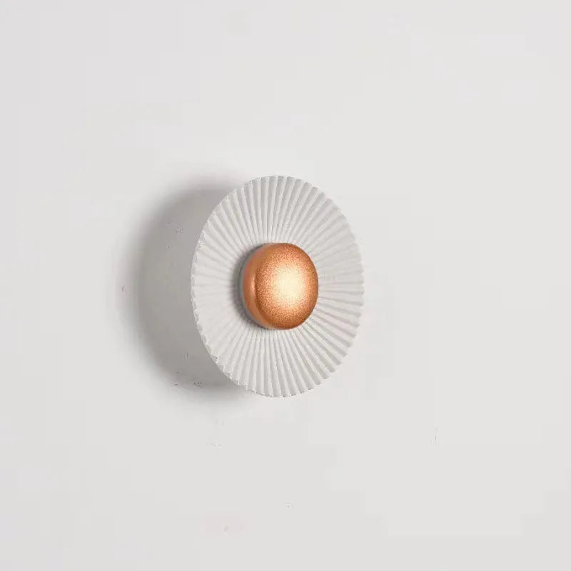 Round aluminium wall lamp with white and gold colour combinations for bedroom or living room