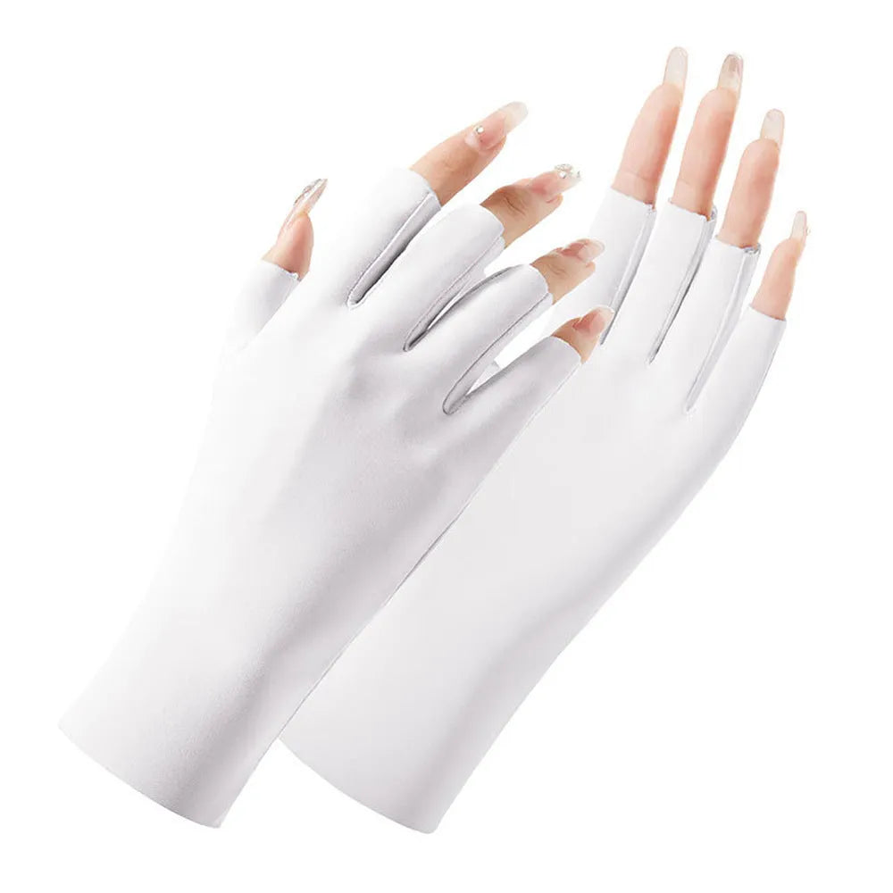 Women's UPF50 ice silk sun protection gloves in multiple colours for driving and gardening