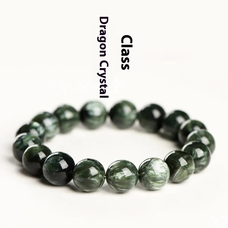Green Dragon Crystal bracelet with round beads and Ruyi geometric design
