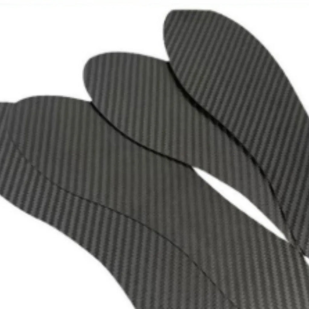 Black 3K carbon fibre running insoles showing full palm design for shock absorption